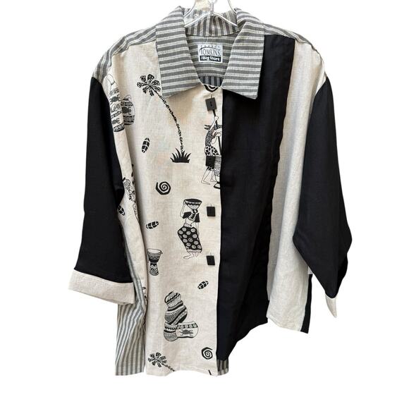 NWT Carole Tomkins THE BIG SHIRT Linen Mixed Kenya Lagenlook Art To Wear Plus 3X - Picture 2 of 11